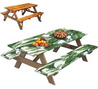 Ensemble de housses pour table de pique-nique : housse de table, housse de banc. Idéal pour les repas en extérieur. Fixation élastique. Dimensions : table 183x76 cm, banc 183x30 cm. Motifs : feuilles 