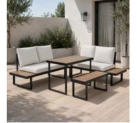 Ensemble de jardin 4pcs - Salon de jardin - Canapé d'angle 4 places banc table 110 cm - Coussins déhoussables - Beige
