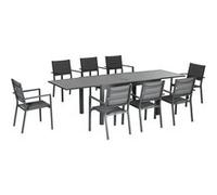 Outsunny Salon de jardin exterieur 8 personnes table de jardin extensible 135-270 cm pour 6-8 personnes en aluminium et textilššne - 8 chaises empilables - gris