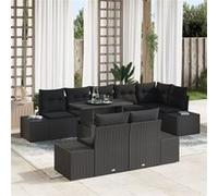 Ensemble de canapés de jardin vidaXL, 9 pièces, noir, en résine tressée