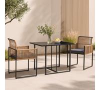 Ensemble de jardin 'Accadia' 3 pièces avec coussins corde tressée structure métal noir/brun