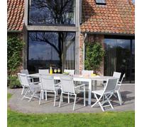 Ensemble de jardin aluminium 6/10 places extensible TULUM avec 6 fauteuils et 4 chaises