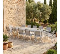 Ensemble de jardin aluminium 6/10 places extensible TULUM avec 8 fauteuils et 4 chaises