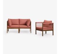 Ensemble De Jardin Avec Canapé Modulaire 2 Pièces Avec Accoudoirs Et Fauteuil En Bois D'acacia Branson Terracota Brun Acacia Multicolore