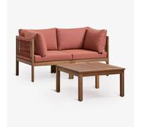 Ensemble De Jardin Avec Canapé Modulaire 2 Pièces Avec Accoudoirs Et Table Basse En Bois D'acacia Branson Terracota Brun Acacia Multicolore