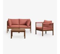 Ensemble De Jardin Avec Canapé Modulaire 2 Pièces Avec Accoudoirs, Fauteuil Et Table Basse En Bois D'acacia Branson Terracota Brun Acacia Multicolore