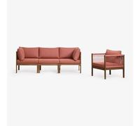 Ensemble De Jardin Avec Canapé Modulaire 3 Pièces Avec Accoudoirs Et Fauteuil En Bois D'acacia Branson Terracota Brun Acacia Multicolore