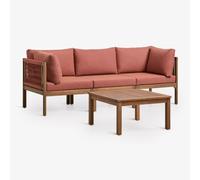 Ensemble De Jardin Avec Canapé Modulaire 3 Pièces Avec Accoudoirs Et Table Basse En Bois D'acacia Branson Terracota Brun Acacia Multicolore