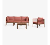 Ensemble De Jardin Avec Canapé Modulaire 3 Pièces Avec Accoudoirs, Fauteuil Et Table Basse En Bois D'acacia Branson Terracota Brun Acacia Multicolore