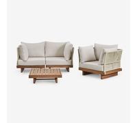 Ensemble De Jardin Avec Canapé Modulaire De 2 Pièces Avec 2 Fauteuils D'angle, Table Basse Et Fauteuil En Bois D'acacia Dailin Brun Acacia