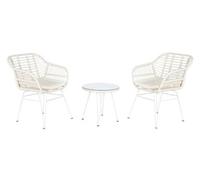 Ensemble de jardin avec table et 2 fauteuils en rotin synthétique et verre coloris blanc --