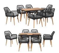 Ensemble de jardin avec table et 6 chaises - résistant aux intempéries - corde tressée - table de salle à manger WPC - coussin - groupe de repas extérieur - anthracite/bois