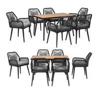 Ensemble de jardin avec table et 6 chaises - résistant aux intempéries - corde tressée - table de salle à manger WPC - coussin - groupe de repas extérieur - anthracite/gris