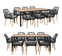 Ensemble de jardin avec table et 8 chaises - résistant aux intempéries - corde tressée - table de salle à manger en WPC - coussin d'assise - groupe de salle à manger d'extérieur - anthracite/bois
