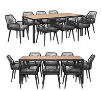Ensemble de jardin avec table et 8 chaises - résistant aux intempéries - corde tressée - table de salle à manger en WPC - coussin d'assise - groupe de salle à manger d'extérieur - anthracite/gris