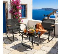Ensemble de jardin BEALIFE WR218, 3 pièces, comprenant une table de jardin, 2 fauteuils berçants en mesh et une table en verre. Idéal pour terrasse et balcon. Couleur : noir/gris clair