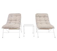 Ensemble de jardin bistro, couleur crème, comprenant : 2 chaises, une table et des coussins épais