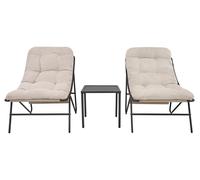 Ensemble de jardin bistrot gris, comprenant : 2 chaises, 1 table, et 2 coussins crème
