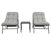 Ensemble de jardin bistrot gris, comprenant : 2 chaises avec coussins et une table