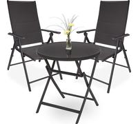 Ensemble de jardin Brubaker Riva - 1 table ronde pliante en verre de 70 cm de diamètre avec 2 chaises à dossier haut - Résistant aux intempéries - Anthracite