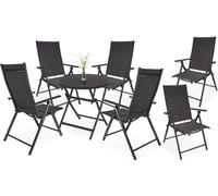 Ensemble de jardin Brubaker Riva - 1 table ronde pliante en verre de 70 cm de diamètre avec 6 chaises à dossier haut - Résistant aux intempéries - Anthracite