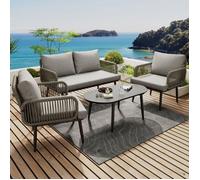 Ensemble de jardin complet 4 places, canapé 2 places, 2 fauteuils et table basse pour extérieur gris SALON BAS DE JARDIN