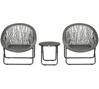 Ensemble de jardin composé de 3 pièces : 2 chaises et une table. Couleur : gris. Dimensions : 76x77x78 cm