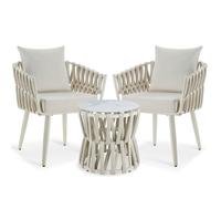 Ensemble de jardin en alu - TECTAKE - Ensemble de 2 chaises avec une table LUGANO, Rope-Design, résistant aux intempéries - Beige