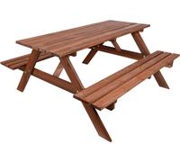 Ensemble de jardin en bois avec bancs pliants Rojaplast PIKNIK 180 cm teinté marron