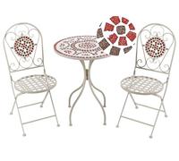 Ensemble de Jardin en Métal Table et Chaises pour Jardin Extérieur Motif Mosaïque Blanc Spello