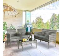 Ensemble de jardin en osier gris, 4 pièces