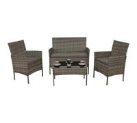 Poly-Rattan Garniture de jardin HWC-N98, Ensemble de salon, métal verre tissu/textile (180g/m²) ~ gris, coussin gris clair