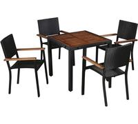 Ensemble de jardin exclusif - 5 pièces, en résine tressée, avec plateau en bois d'acacia massif, finition noire