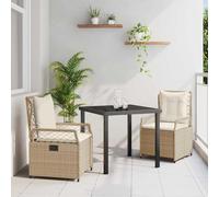Ensemble de jardin exclusif - Table et 3 chaises en résine tressée beige et crème