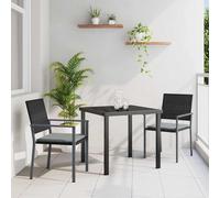Ensemble de jardin exclusif - Table et 3 chaises en résine tressée noire et gris clair