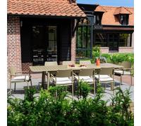 Ensemble de jardin extensible 6/10p en aluminium Kaki clair 8 fauteuils et coussin Beige chiné HAVANA