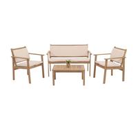 Garniture de jardin HWC-O19, ensemble de salon banc fauteuil table, bois acacia tissu/textile (180g/m²) ~ coussin beige