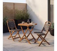 Ensemble de jardin HWC-P70, ensemble de balcon 2 chaises et table, tressage en corde, bois d'acacia pliable ~ naturel, gris