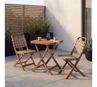 Ensemble De Jardin Hwc-P70, Ensemble De Sièges Ensemble De Balcon 2 Chaises, Table, Tressage En Corde, Bois D'acacia Pliable Naturel, Crème Gris