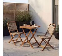 Ensemble de jardin HWC-P70, ensemble de sièges Ensemble de balcon 2 chaises Table, tressage en corde Bois d'acacia pliable ~ naturel, crème