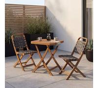 Ensemble De Jardin Hwc-P70, Ensemble De Sièges Ensemble De Balcon 2 Chaises Table, Tressage En Corde Bois D'acacia Pliable Naturel, Gris Gris