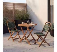Ensemble De Jardin Hwc-P70, Ensemble De Sièges Ensemble De Balcon 2 Chaises Table, Tressage En Corde Bois D'acacia Pliable Naturel, Vert Vert