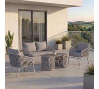 Ensemble de jardin HWC-P90, ensemble lounge canapé fauteuil table, tressage en corde Rope tissu/textile (180 g/m²) ~ gris clair