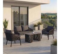 Ensemble de jardin HWC-P90, ensemble lounge canapé fauteuil table, tressage en corde Rope tissu/textile (180 g/m²) ~ anthracite