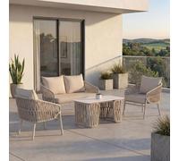 Ensemble de jardin HWC-P90, ensemble lounge canapé fauteuil table, tressage en corde tissu/textile (180 g/m²) ~ crème