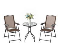 Outsunny Ensemble de jardin 3 pièces – 2 chaises inclinables, table ronde verre trempé – Chocolat