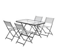 Ensemble de jardin - Outsunny - salon 5 pièces 4 chaises 1 table pliables plateau verre trempé - textilène métal - gris