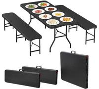 Ensemble de jardin pliable 3 pièces – table + 2 chaises – 180 cm – HDPE et acier – Pour 6 à 10 personnes – Intérieur et extérieur