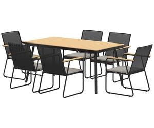 Ensemble de jardin pour 6 personnes, mobilier de jardin 7 pièces, en métal et matériau composite, bois naturel | Dos en osier tressé | 35,5 kg | 160 x 85 x 75 cm