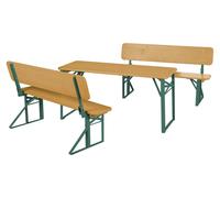 Ensemble de jardin pour enfants Roba - Ensemble de sièges pour enfants avec dossier en bois - 2 bancs + 1 table - Mobilier pliable à partir de 24 mois - Nature/Vert